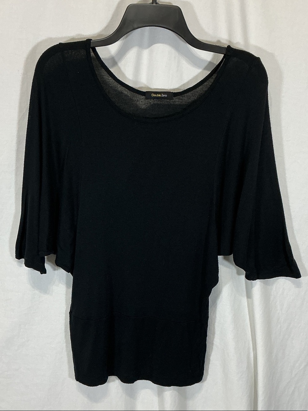 Double Zero Black Flutter-Sleeve Scoop Neck Top